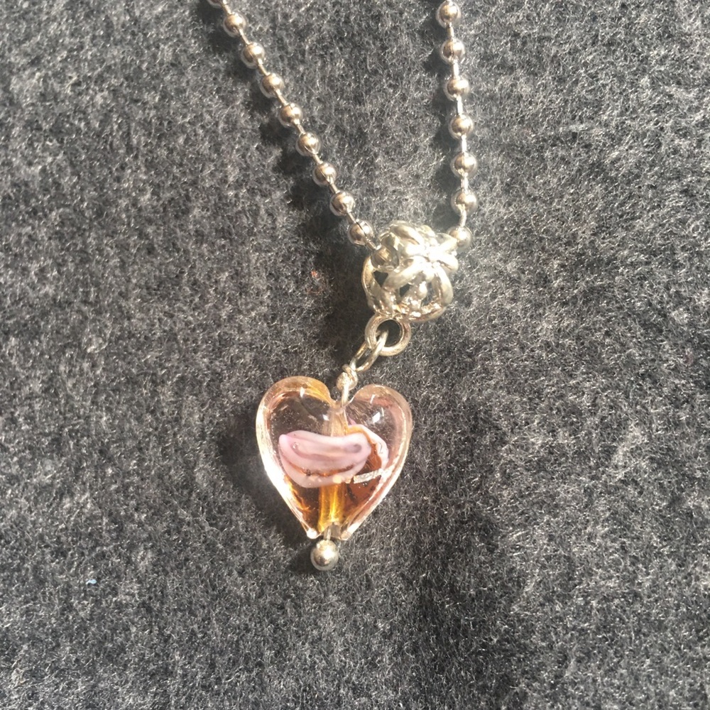 24 inch silver plated glass blown heart necklace